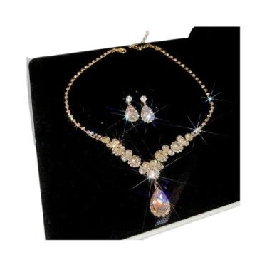 Imagem de Conjunto De Colar E Brincos De Flor Com Grandes Strass Para Mulheres, 