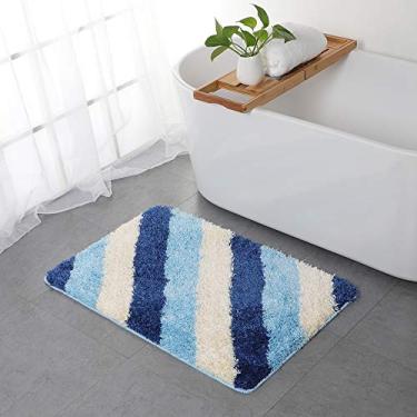 Imagem de Tapete de banheiro com listras diagonais salpicadas, antiderrapante, absorvente de água, tapete de chuveiro macio para sala de estar, quarto, banheiro, varanda, entrada, lavagem, sala, azul, 5080 cm