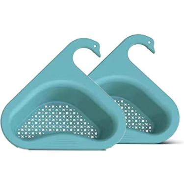 Imagem de 2 peças de cesta de pia em forma de cisne, cesta de pia de cozinha de canto, filtro de pia triangular de cozinha, rack de drenagem multifuncional para tanque de armazenamento de água (azul)