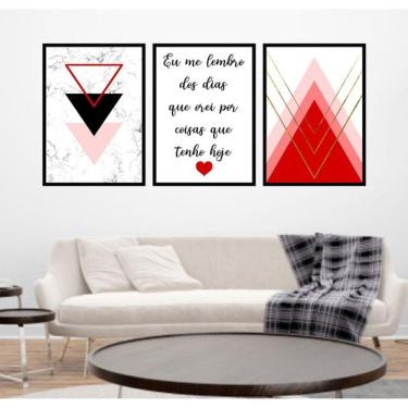 Imagem de Kit 3 Quadros Decorativos Geométrico Eu Lembro Vermelho