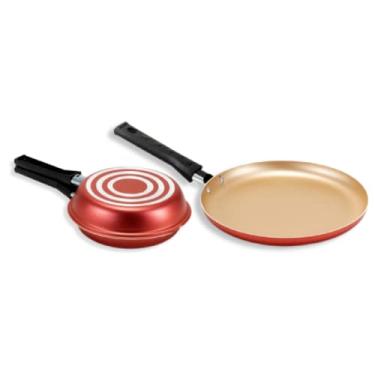 Imagem de Jogo Panquequeira 22cm + Omeleteira 18cm Antiaderente Cereja com Dourado Não Gruda Kit Conjunto Topázio