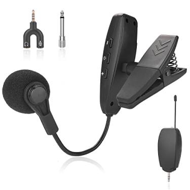 Imagem de Microfone de instrumento sem fio, microfone de condensador de clipe UHF, para chifres, trompetes, clarinetes, saxofones violoncelos, computador, telefone, alto-falantes, amplificador de voz de 39 m de alcance, porta 1/8 e 1/4"