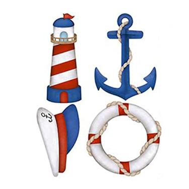 Imagem de Aplique MDF e Papel Litoarte 3 cm - Modelo APM3-190 Boia, Quepe, Âncora e Farol