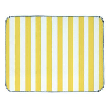 Imagem de Tapete de secagem de louça para balcão de cozinha 45,7 x 40,6 cm listras verticais amarelo branco, absorvente reversível microfibra tapete de secagem para bancada prato seco