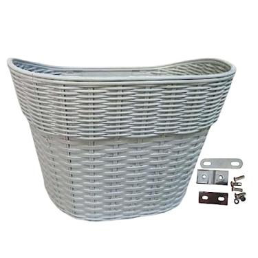 Imagem de Deevoka Cesto de bicicleta frontal feminino e masculino fácil de instalar acessórios de bicicleta cesta de guidão, L cinza