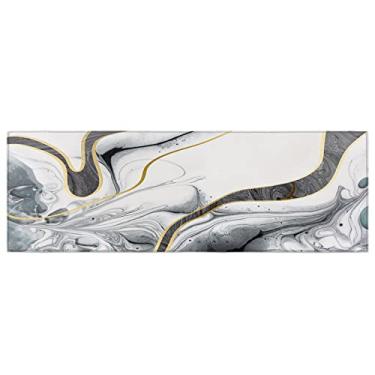Imagem de Tapete de corredor de cozinha, mármore abstrato preto ouro branco tapete antiderrapante tapete de porta tapete para lavanderia cabeceira banheiro quarto 40 cm x 150 cm