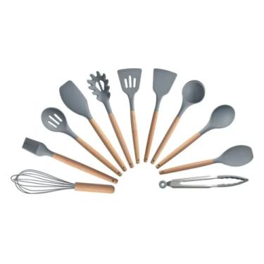 Imagem de Jogo Utensílios de Cozinha em Silicone Madeira 12 Peças (Cinza-Escuro)