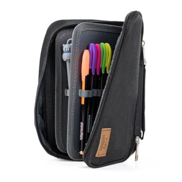 Imagem de Estojo Escolar Feminino Masculino Grande Box 100 Pens Ziper Resistente Escolar Papelaria Fofa Infantil Unissex Organizador De Lápis Canetas Marcadores Lapiseiras Borrachas Apontadores (Preto)