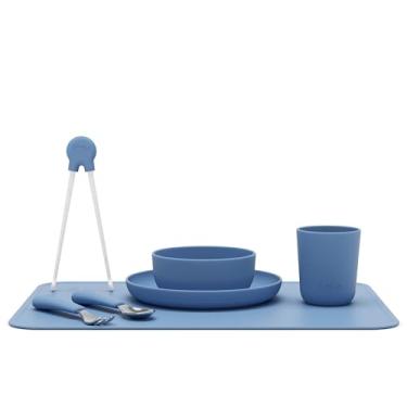 Imagem de Lalo Conjunto completo de louça infantil Big Bites – pode ser lavado na lava-louças, livre de BPA, conjunto de talheres infantis – inclui tigela, prato, utensílios e copo empilháveis – 7 peças –