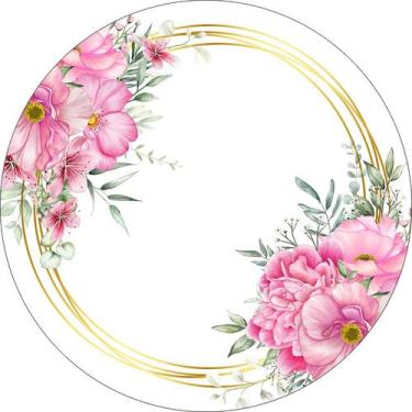 Imagem de Painel De Festa Redondo 1,50x1,50 - Flores Rosa Circulo Dourado 187 - 