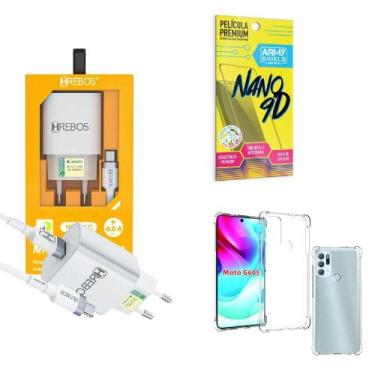Imagem de Kit Carregador Turbo + Capinha Motorola G60 S + Película 9D - Hrebos