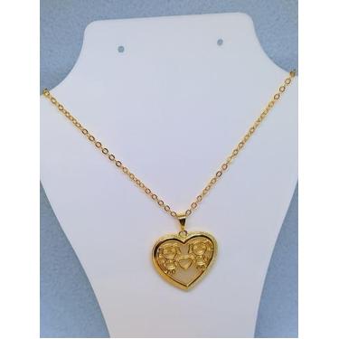 Imagem de Colar Filhos com Pingente Coração Madrepérola dois Meninos Meninas Fol