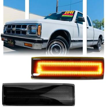 Imagem de GSOWO Conjunto de 2 peças de luzes laterais de LED para Chevy Blazer S10 GMC Jimmy S15 1983-1994, lâmpada de para-lama indicadora frontal, lente fumê âmbar de substituição lateral, acessórios