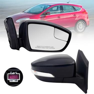 Imagem de Espelho retrovisor de passageiro compatível com Ford Focus 2012-2018 7 pinos com vidro dobrável manual com luz de seta e detecção de temperatura