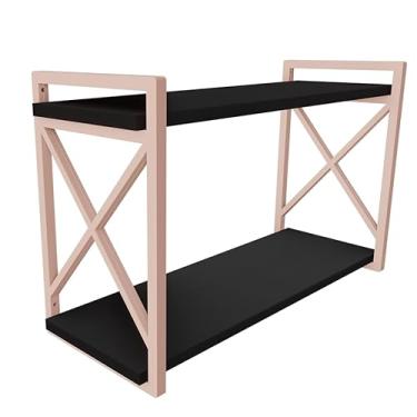 Imagem de Prateleira Estilo Industrial 20x60cm com MDF Preto Estilo Industrial Funcionalidade Decoração Sofisticada Para Livros Plantas Organize Ambientes (ROSEGOLD)
