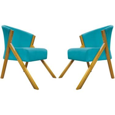 Imagem de Kit 2 Poltronas Para Sala Decorativa Cadeira Reforçada Para Recepção Manicure Sala De Espera Consultório Escritório Confortável You Suede Braça Amadeirada