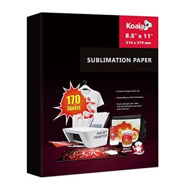 Imagem de Koala Paper Papel de sublimação 170 folhas 21 x 28 cm, 105 g/m², aplique para personalizar o copo, camisetas de cores claras e outros espaços em branco de sublimação, compatível apenas com tinta de
