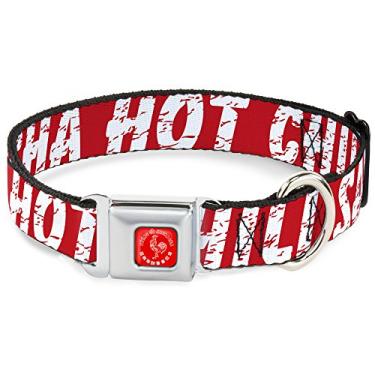 Imagem de Coleira de cachorro fivela de cinto de segurança Sriracha molho picante galo close-up vermelho branco 38 a 66 cm de largura