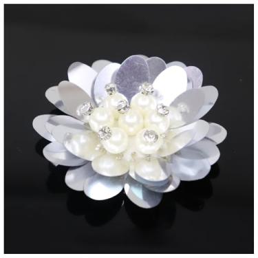 Imagem de Remendos de flores de lantejoulas prateadas 20 peças de apliques de flores com contas de strass adesivos de broche para bolsa de roupas, sapatos, acessórios de costura costurados M43F186 (2# 7 cm 7 cm