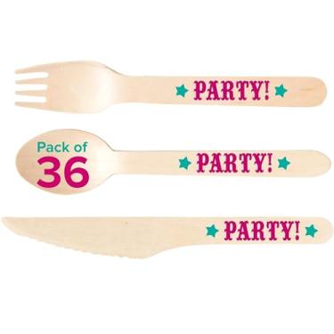 Imagem de Perfect Stix-Sucre Shop Sucre Party Forks-36 Wooden Cutlery Forks with Party Theme Print (Pack of 36), 0.1" Height, 0.2" Width, 6" Length (Pack of 36)