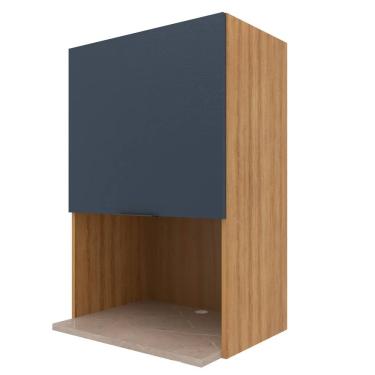 Imagem de Armário Aéreo Bartira Cristal com Nicho para Micro-ondas, 1 Porta, 1 Prateleira e 60cm de largura - Lâmina Mel/Azul Royal