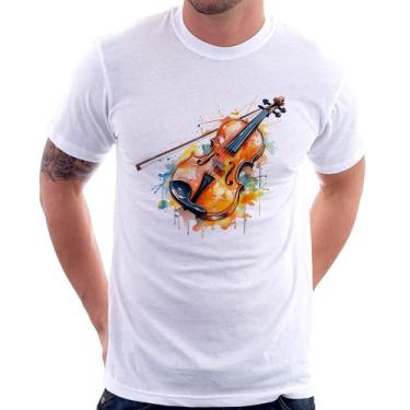 Imagem de Camiseta Violino Watercolor - Foca na Moda, Branco, P