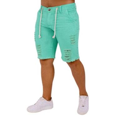 Imagem de Bermuda Jeans Masculina Destroyed Verde Neon - Fortaleza Jeans, Verde,