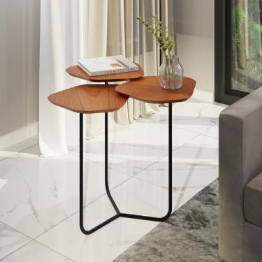 Imagem de Mesa de Apoio Lateral Industrial com 3 tampos 100% MDF Napoli - Sym De