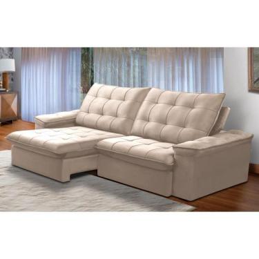 Imagem de Sofá Retrátil e Reclinável Alasca New 5 Lugares Veludo Bege 250cm - Fe