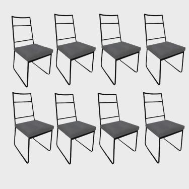 Imagem de Kit 08 Cadeiras Sala de Jantar Escritório Office Stark Industrial Ferro Preto Suede Cinza - Ahz Móveis