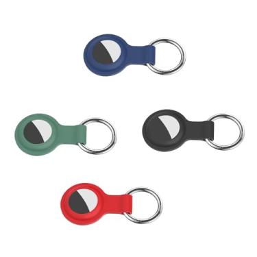 Imagem de 4 peças de capa protetora de silicone, capa protetora resistente à sujeira com chaveiro para Air Tag 2021 peça de acessório