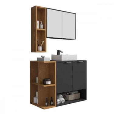 Imagem de Gabinete com Cuba e Espelheira Ibiza Preto Naturalle Bechara, Preto co