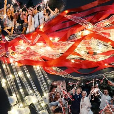Imagem de 36 varinhas iluminadas, varinhas de LED com sinos, varinhas de fada de seda brilhante com 3 modos de piscar para recepção de casamento, formatura, raves, shows, lembrancinhas de festa (vermelho)