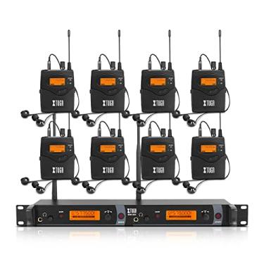 Imagem de XTUGA Monitores de ouvido sem fio IEM1200 para músicos/cantores, 8 bodypacks, frequências ajustáveis de 2 x 40, alcance de 300 m, monitor de ouvido sem fio para banda/estúdio/igreja, kit de montagem