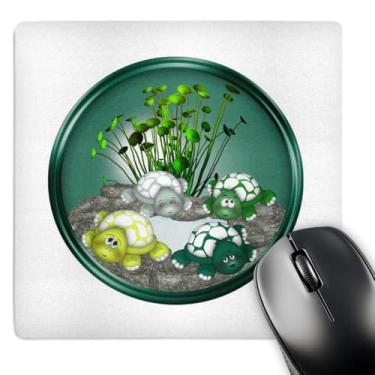 Imagem de Quatro lindas tartarugas em um aquário em azul claro, amarelo, verde - mouse pad, 20 x 20 cm (mp_222627_1)