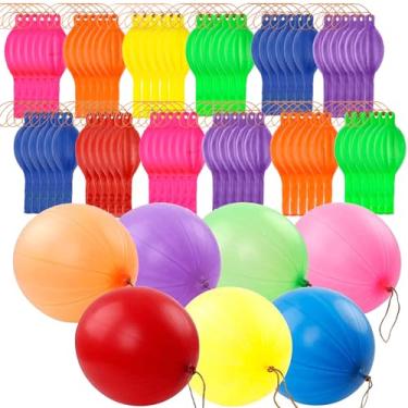 Imagem de RUBFAC 80 balões de perfuração, neon de 45 cm, cores sortidas, lembrancinhas de festa para jogos diários, casamentos, sala de aula com alças de borracha