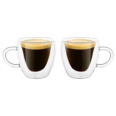 Imagem de Conjunto 2 Xícaras Café Parede Dupla Vidro Borossilicato Modern 80ml - Lyor