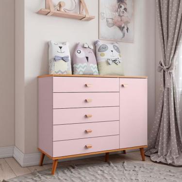 Imagem de Cômoda Infantil Bartira Ternura Com 5 Gavetas E 1 Porta Rosa Wood
