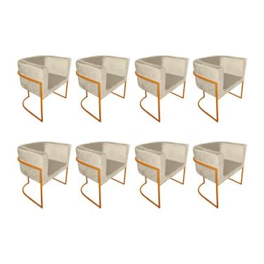 Imagem de Kit 8 Poltronas Decorativa Sala De Estar Base De Ferro Cobre Veludo Bege