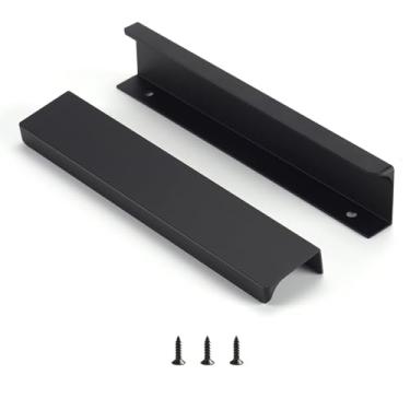 Imagem de Satanga Puxador de dedo preto Edge para armários Puxadores de gaveta de cozinha puxadores de alumínio escondido montagem traseira maçaneta para porta para casa 10 pacotes moderno 16 cm centro de furo