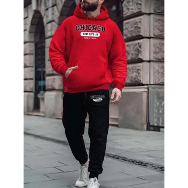 Imagem de Conjunto Moletom Masculino Chicago Lançamento Methodic, Vermelho, PRET