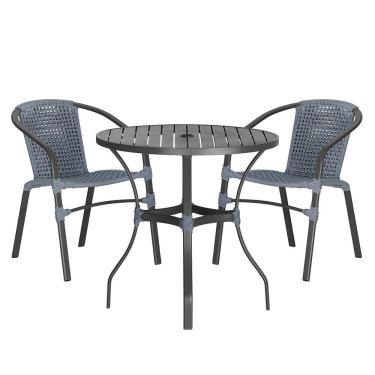 Imagem de 02 Cadeiras Floripa E Mesa Roma 100cm Preta Trama Original Prata