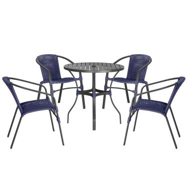 Imagem de 04 Cadeiras Floripa E Mesa Roma 100cm Preta Trama Original Azul
