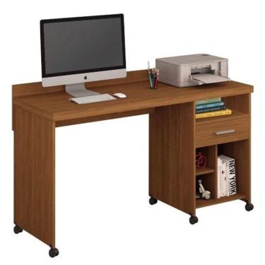Imagem de Mesa De Computador Escrivaninha Office Rodízios Gaveta E Nichos Slim