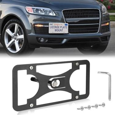 Imagem de Moldura frontal sem furadeira compatível com Audi Q7 2009-2015 Suporte de gancho de reboque para placa de carro antifurto Capas de etiqueta de carro à prova de ferrugem, acessórios de carro à prova de