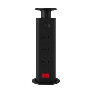 Imagem de Torre De Tomadas De Embutir Retrátil Multiplug USB mais USB Tipo C com 3 Tomadas Bancada (Preto)