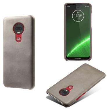 Imagem de Capa para MOTO G7 Plus,Proteção contra quedas,Casca de volta de cor sólida simples,Design de couro de imitação de plástico-Gray