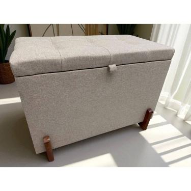 Imagem de Puff Baú Paris Estofado 68 Cm Linho Nobre Pés/ Madeira Bege