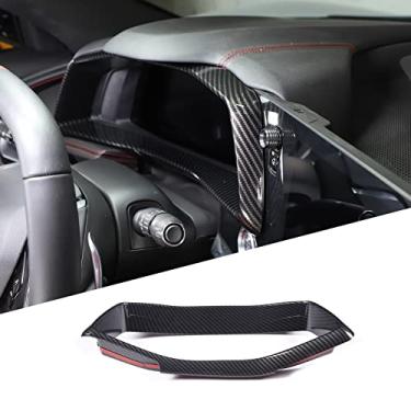 Imagem de Hudiriy Moldura de cobertura de painel de painel ABS compatível com Corvette C8 2020-2023, painel de controle central moldura de instrumento de moldagem interior (padrão de fibra de carbono)
