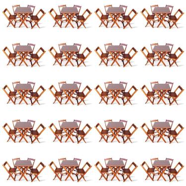 Imagem de Kit De 20 Conjuntos De Mesa Dobrável 70x70 Com 4 Cadeiras Imbuia Marrom